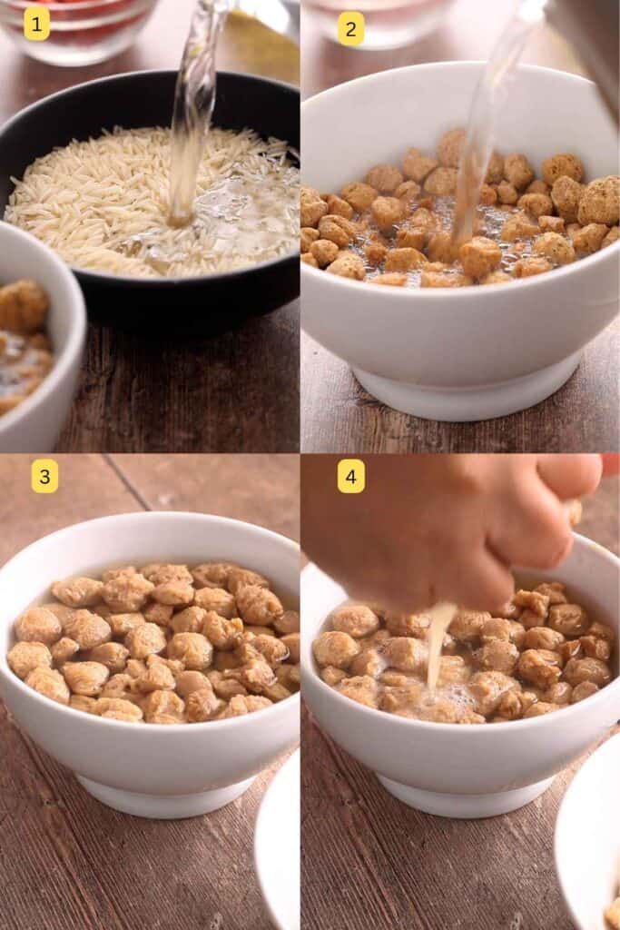 Step photos pf preparing for cooking soya pulao.