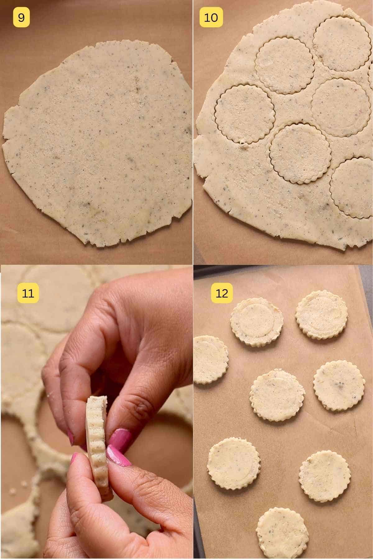 Rolling out and cutting thandai cookies. 