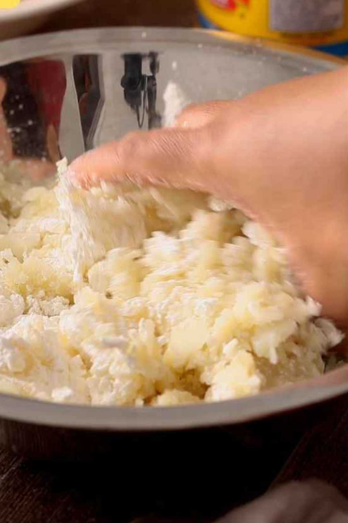 Making the potato patties dough.