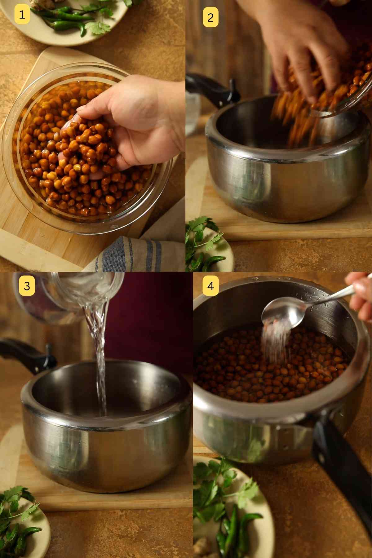 Step photos of boiling kala chana for making dry chana. 