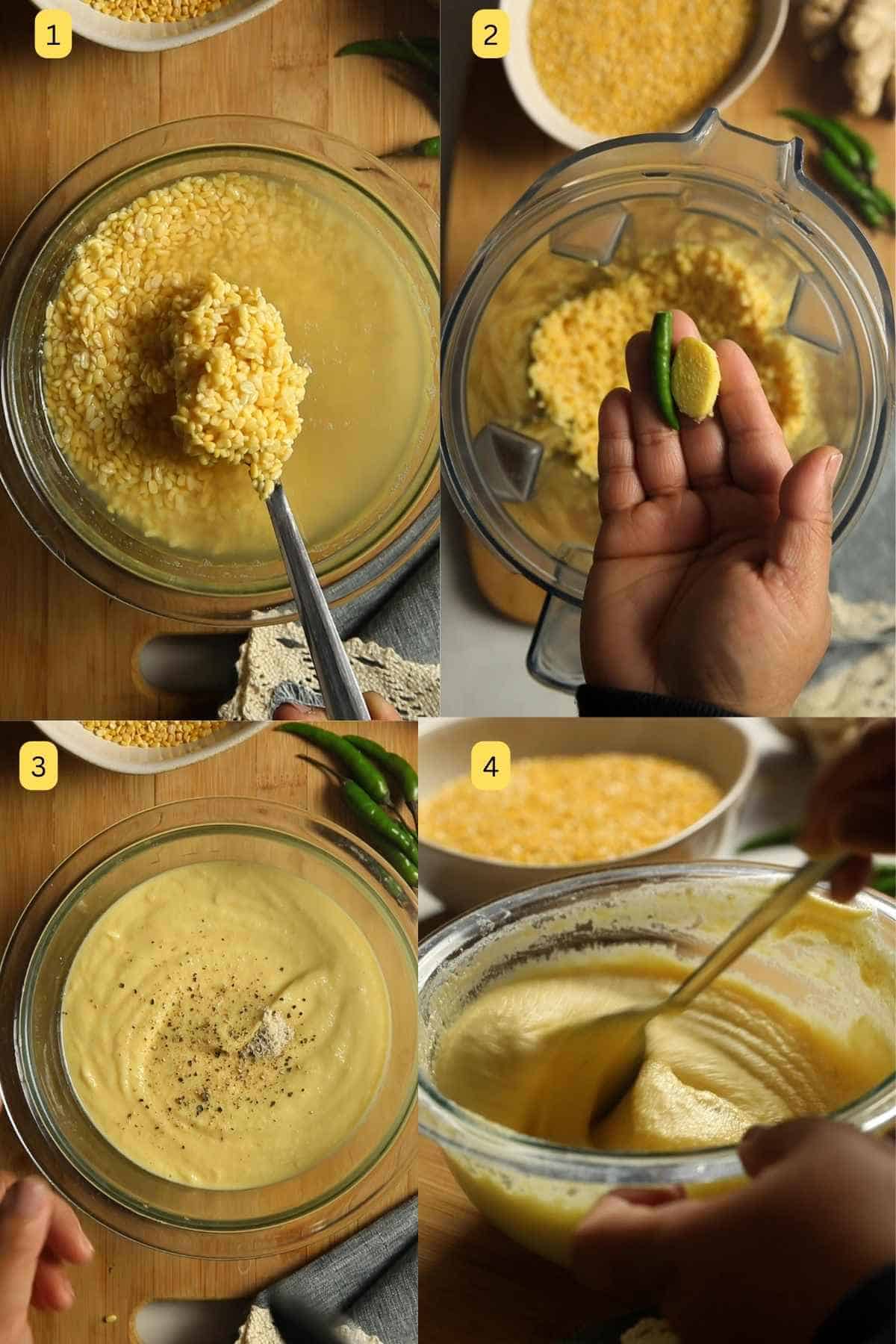 Step Photos of preparation of making yellow moong dal dahi vada.