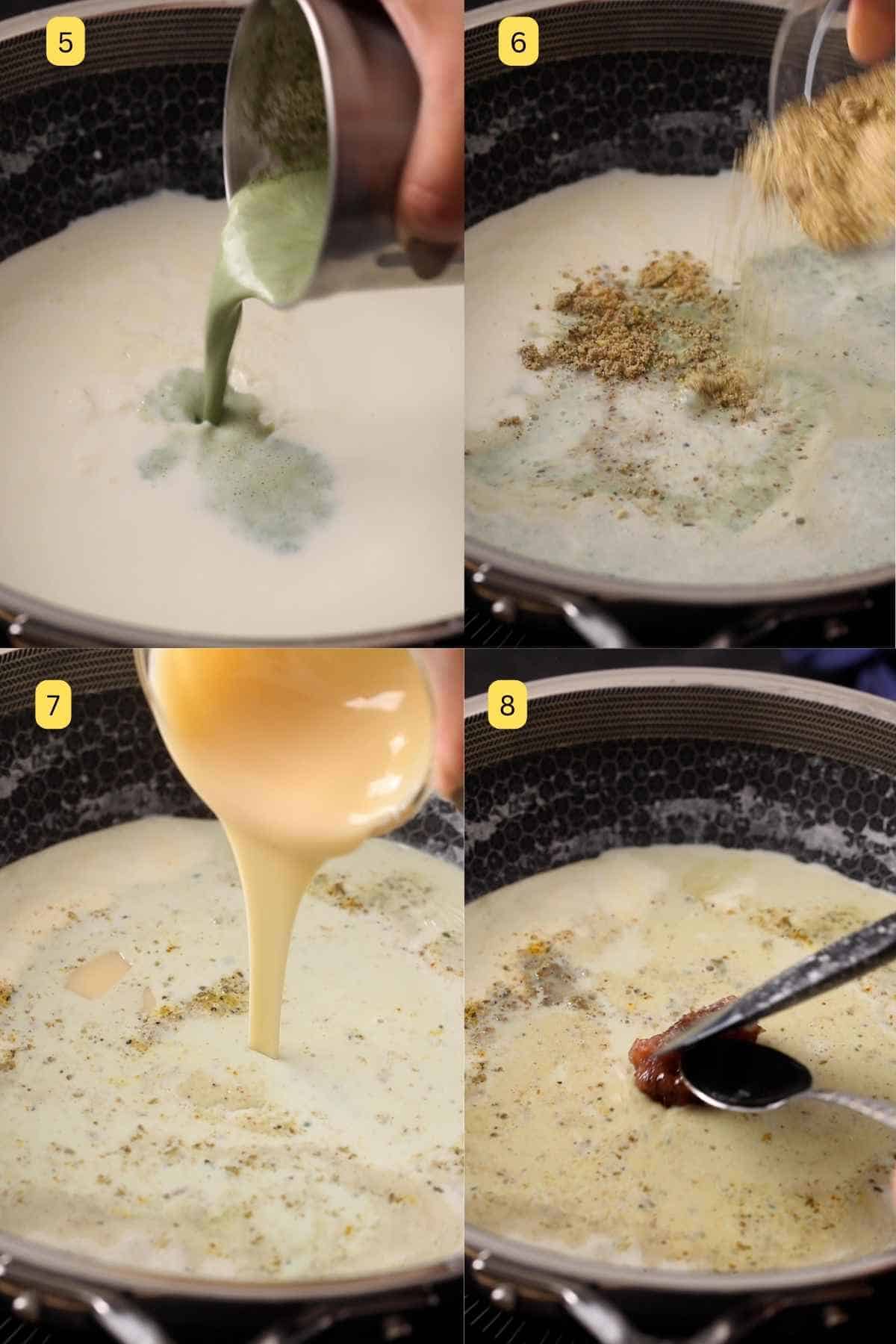 Step Photos of making paan kulfi milk base.