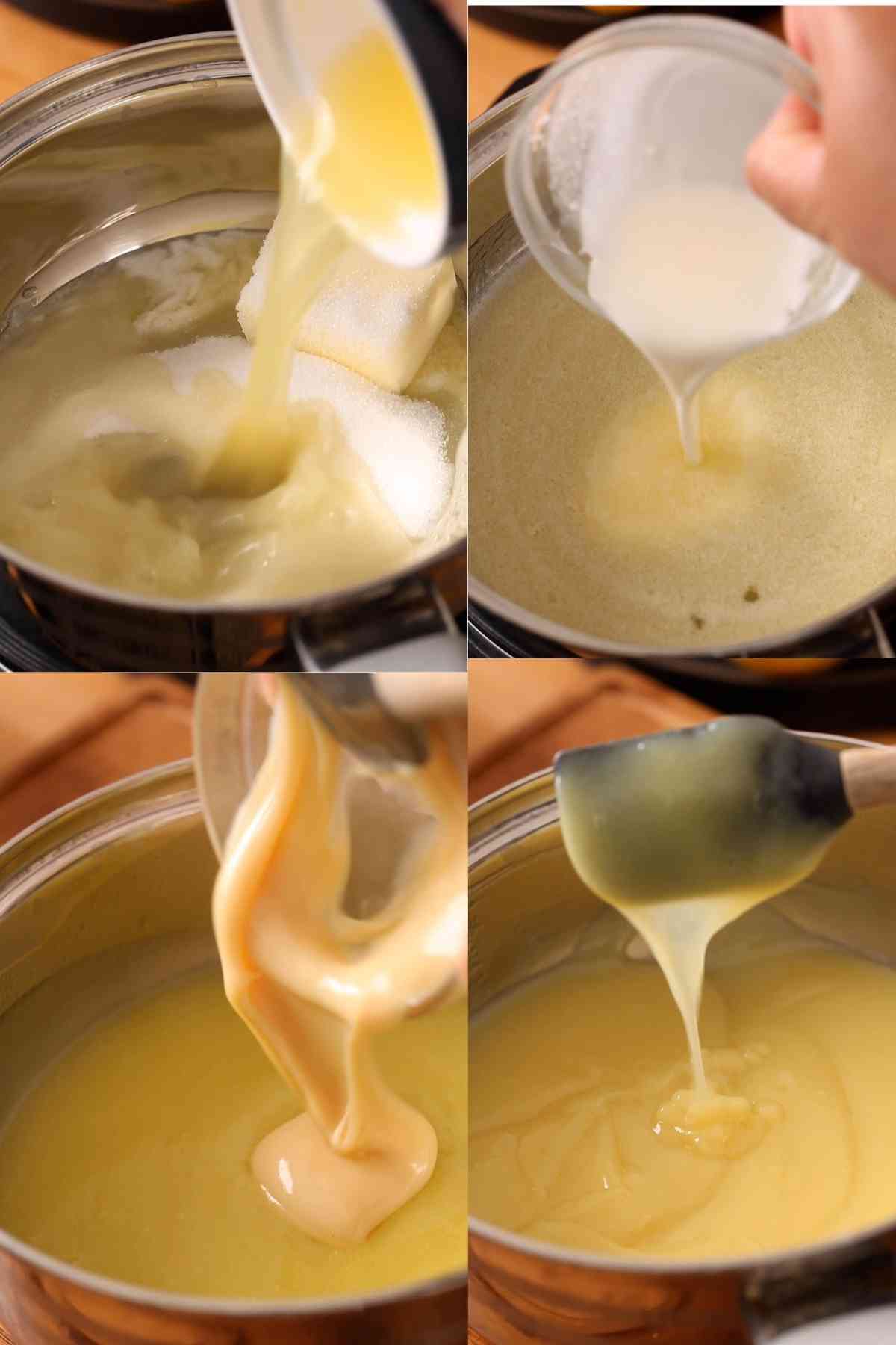 Process shots of making eggless lemon curd.