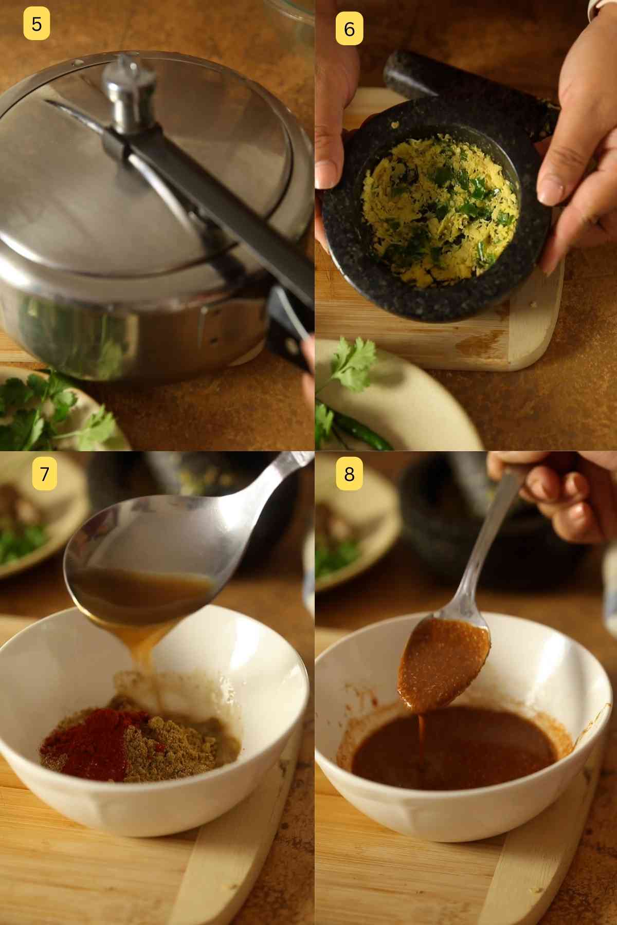 Step photos of preparation to make dry chana recipe. 