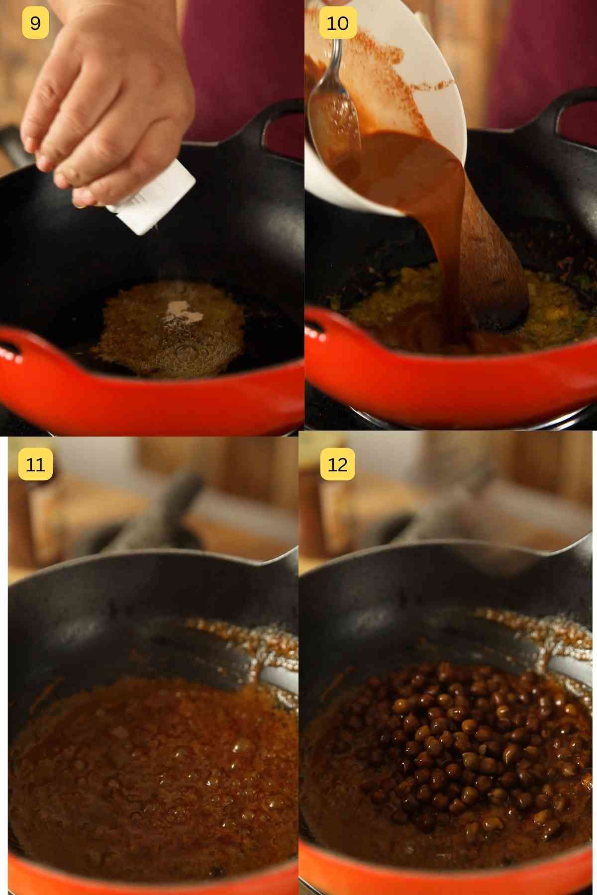 Tempering the dry chana with ground spcies. 