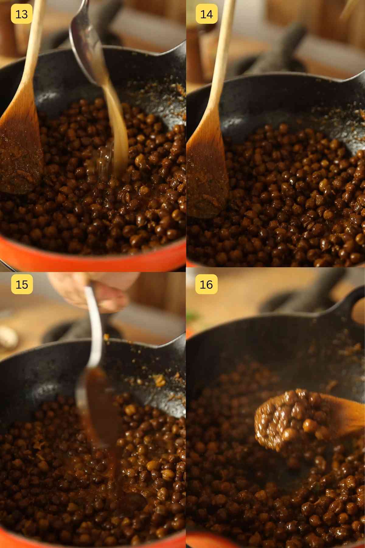 step photos of cooking sukha kala chana with spices. 