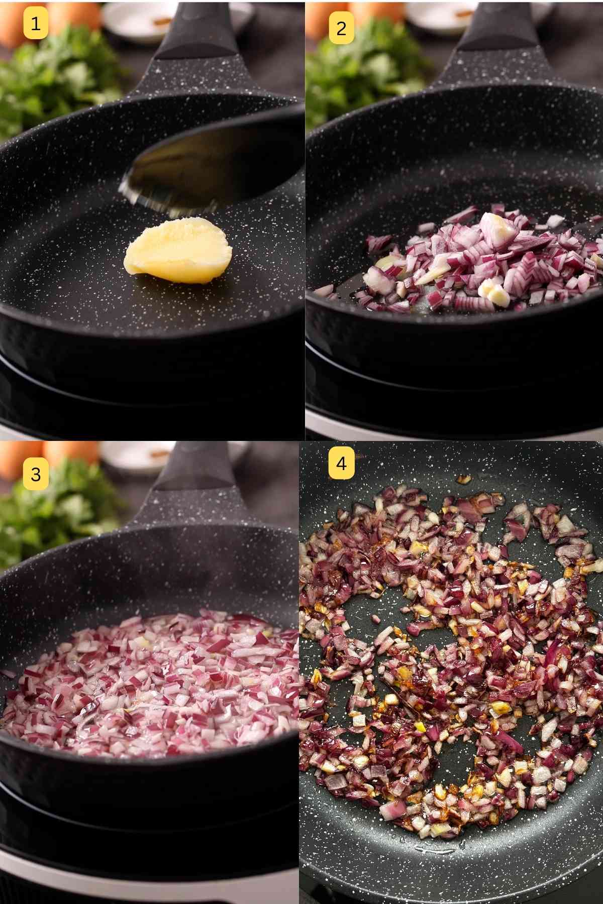 Photo steps of making egg bhurji.