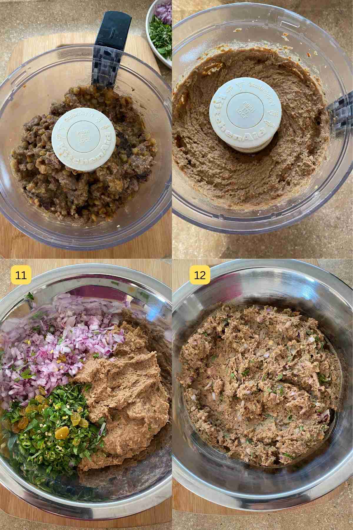 Step photos of showing how to grind the kebab mixture.