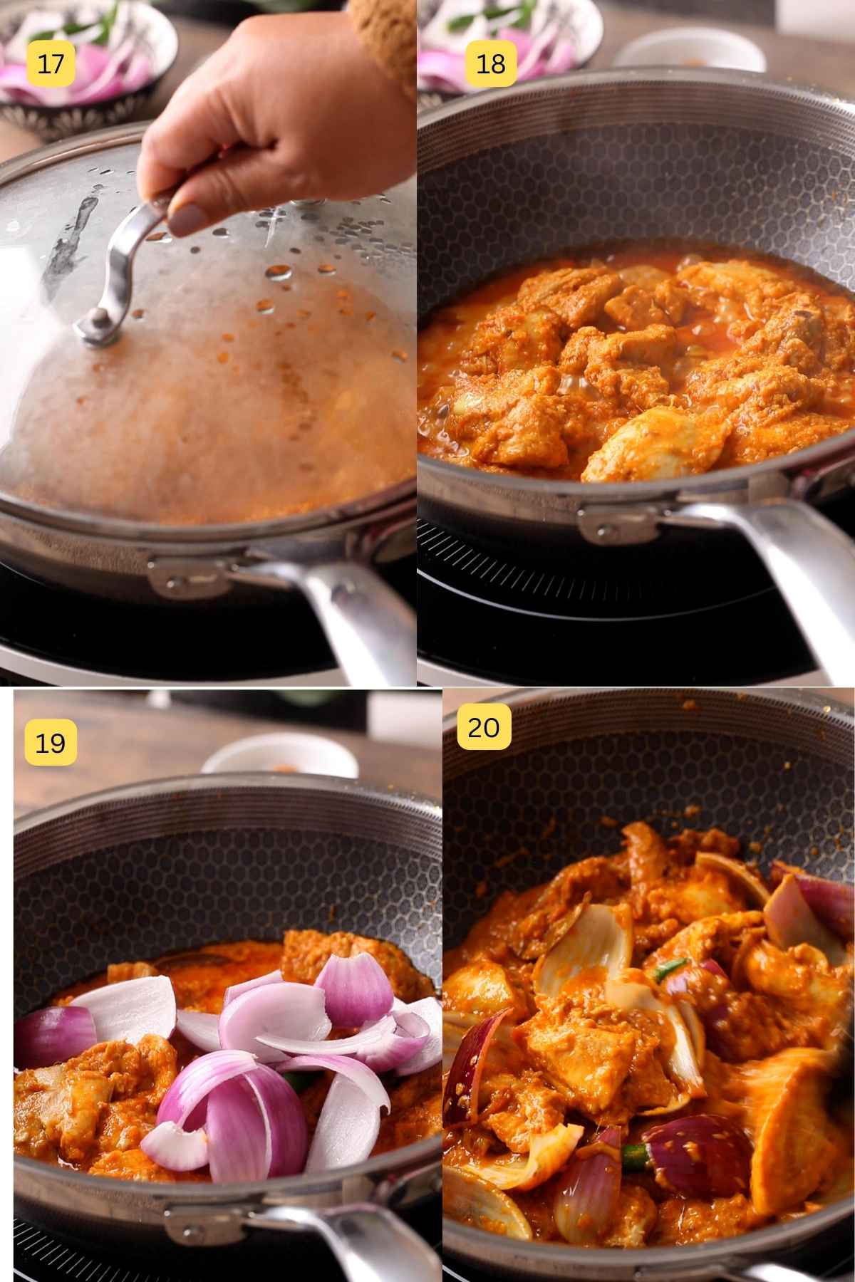 Adding chicken and onions to do pyaza sauce.