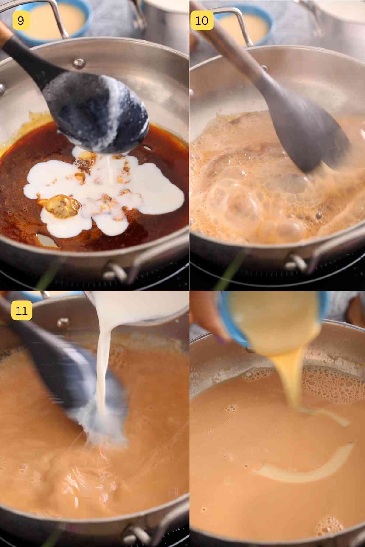 Step photos showing how to make mishti doi.