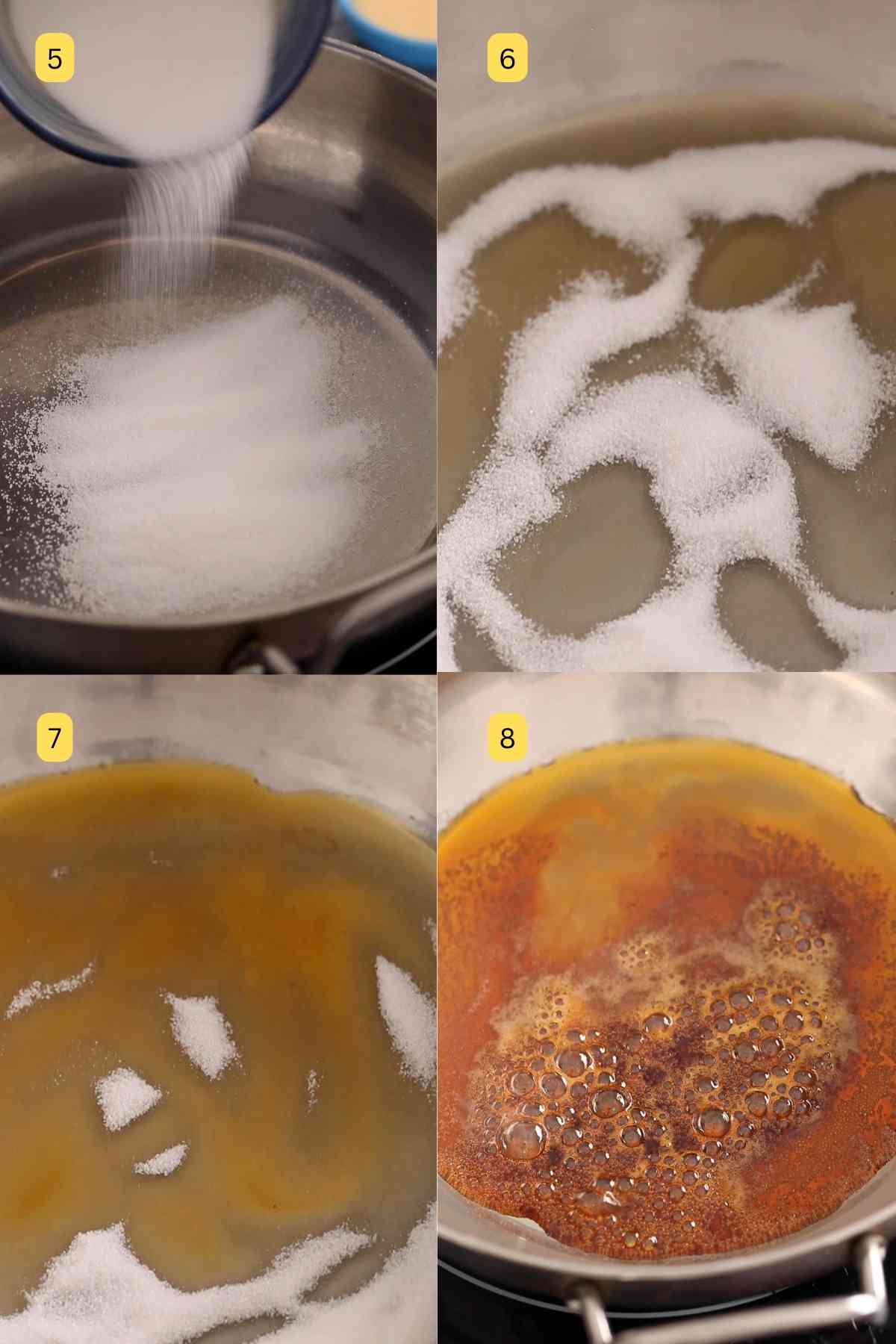 Step Photos showing how to caramalize sugar.