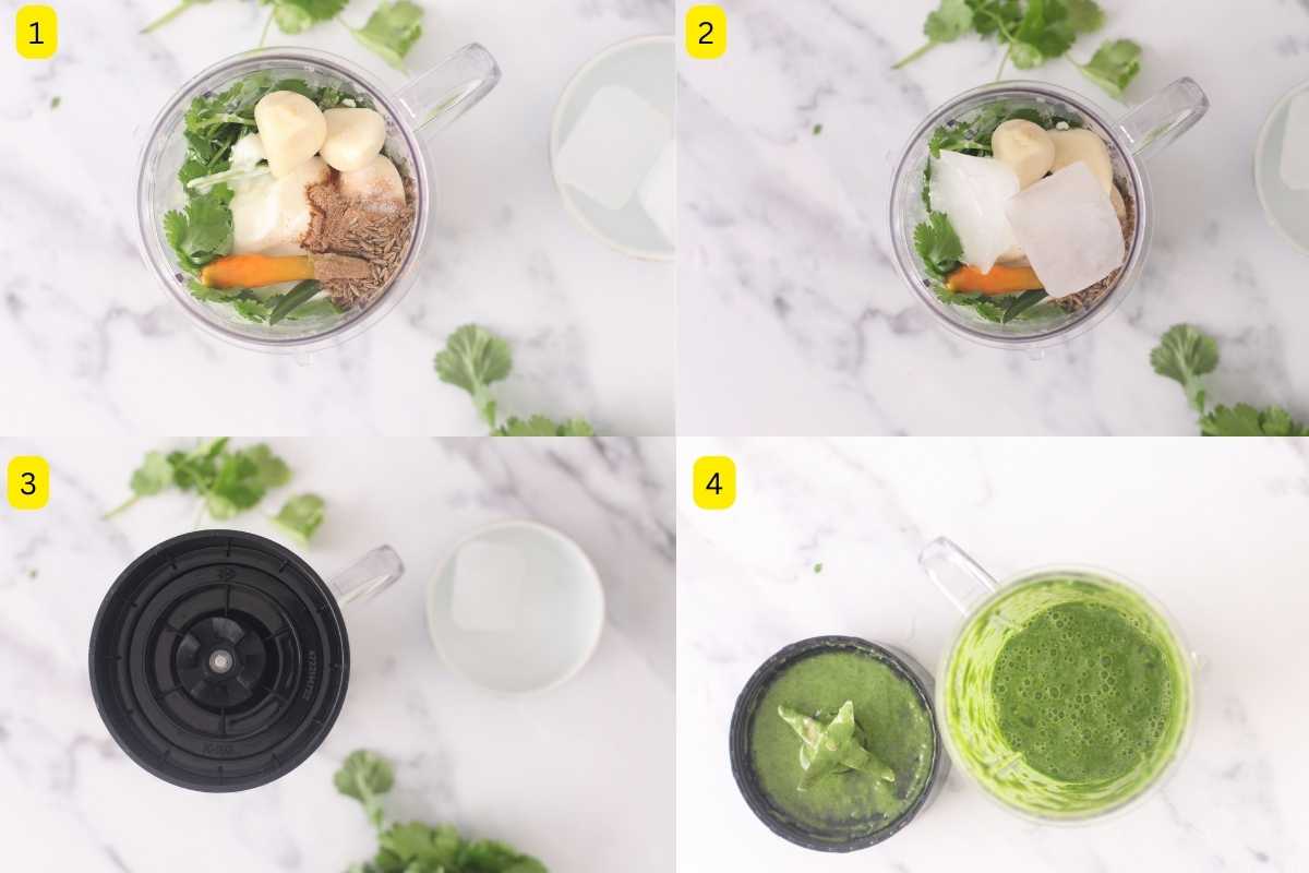 Step Photos showing how to make indian cilantro chutney. 