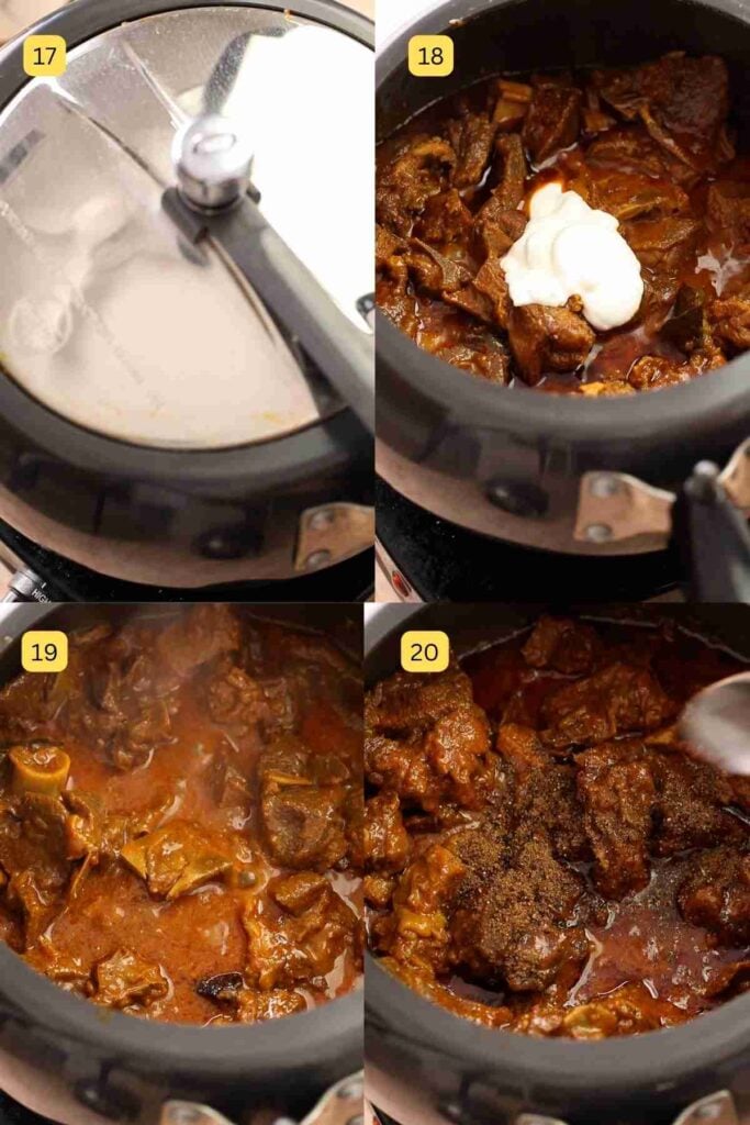 Making bhuna gosht in a pressure cooker.