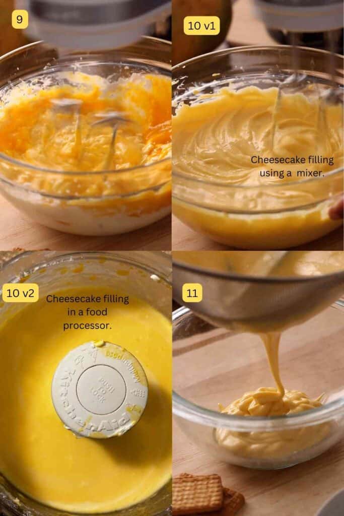 Step pictures showing how to make baked mango cheese filling.