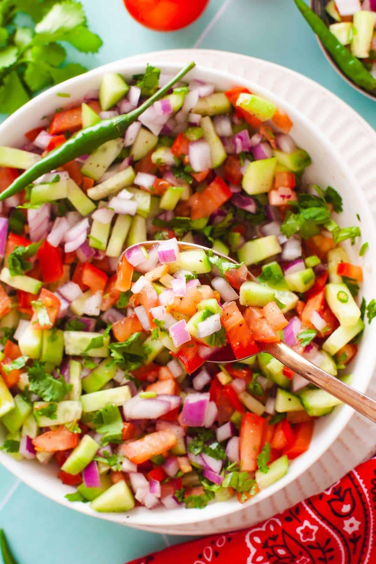 Indian salad in a spoon. 