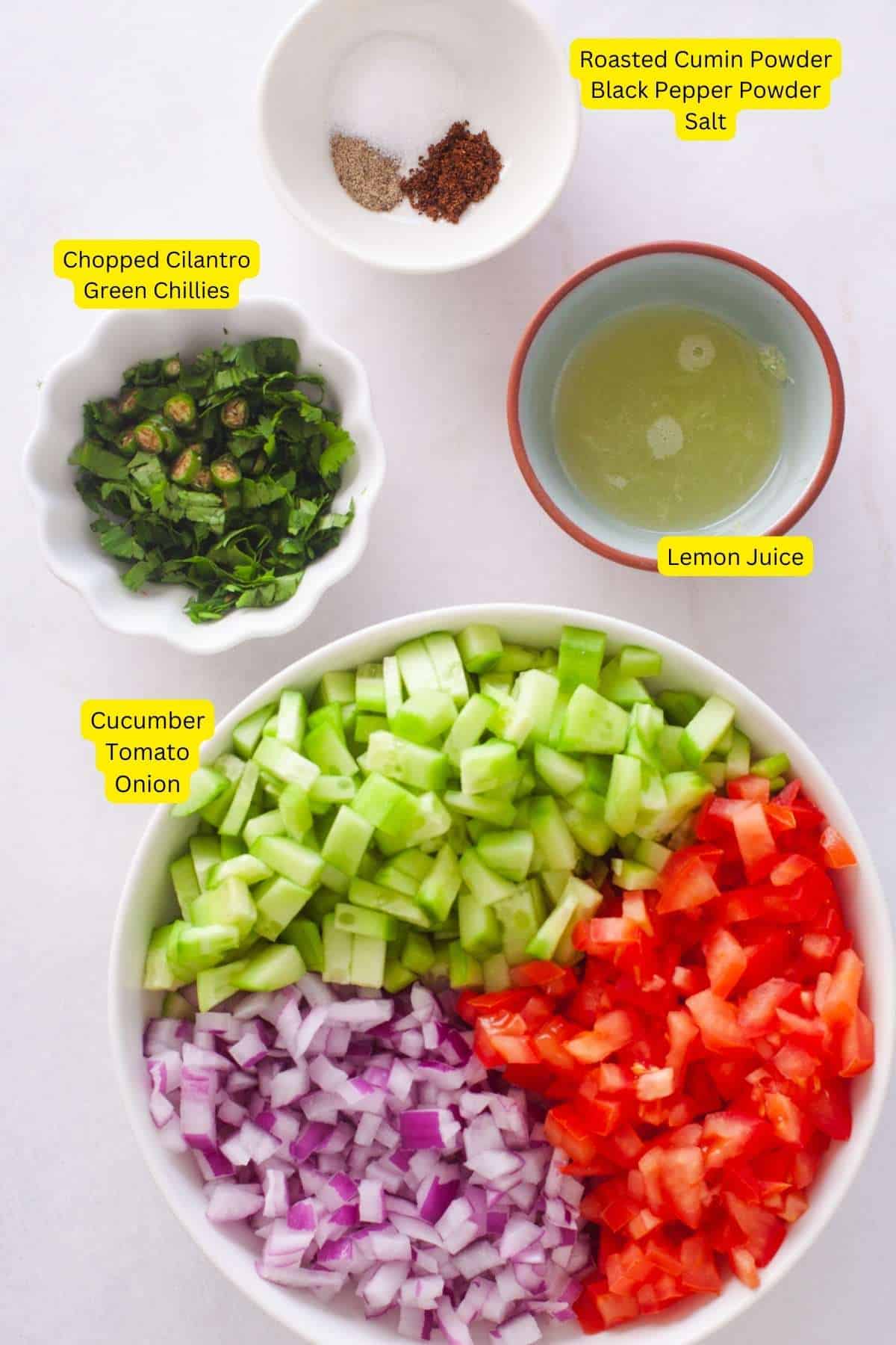 Ingredients for making kachumber.