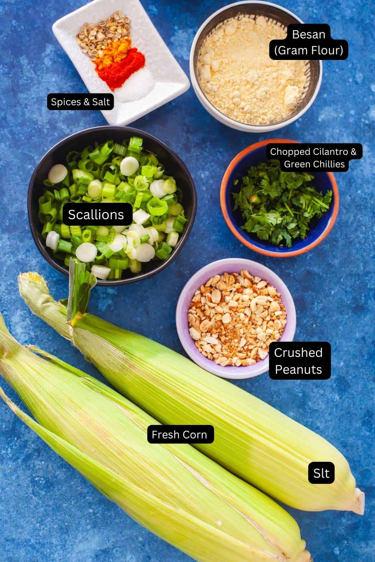 Ingredients for indian style corn fritters.
