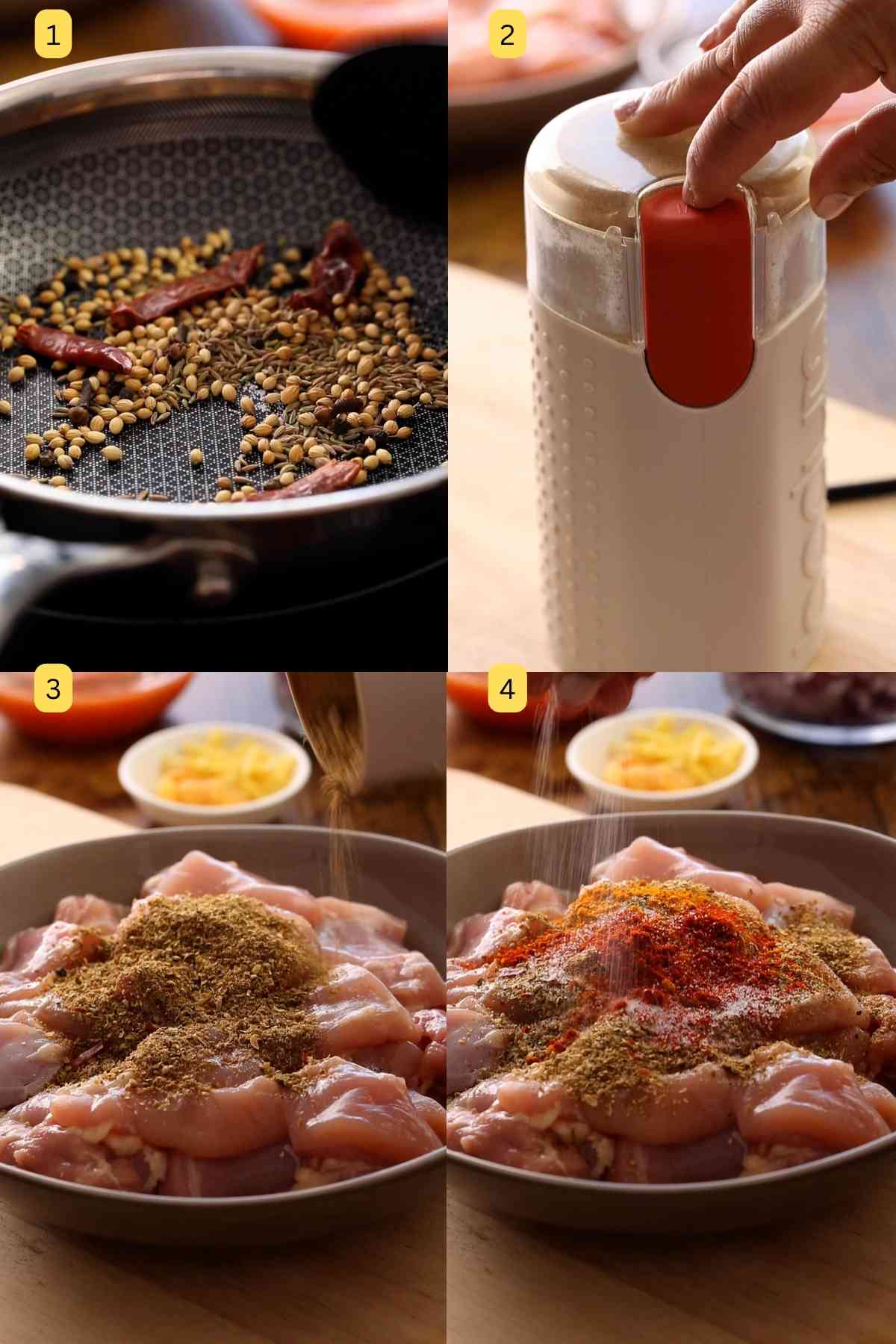 Making dry spice rub for marinating chicken.