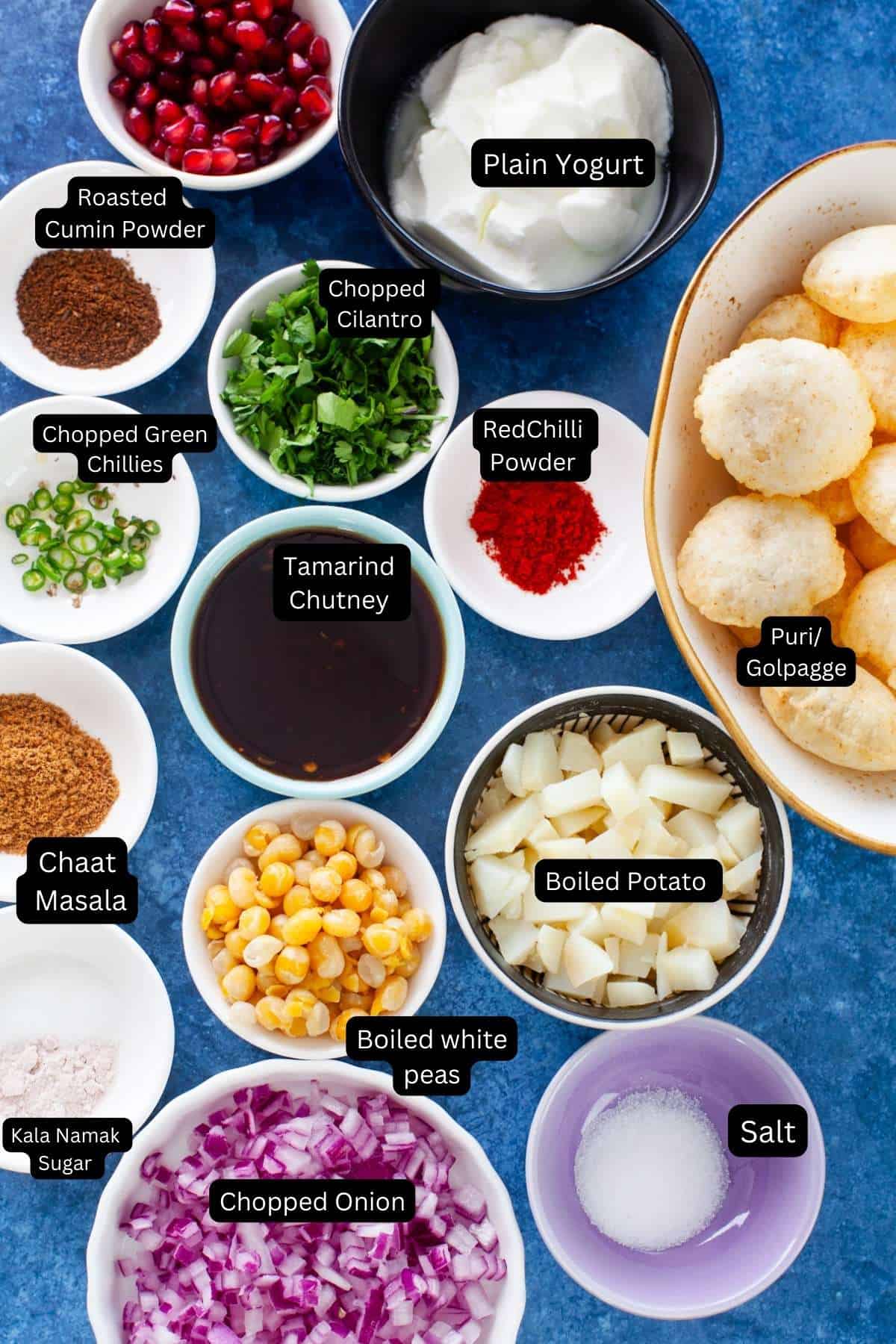 Ingredients for making Dahi Puri.
