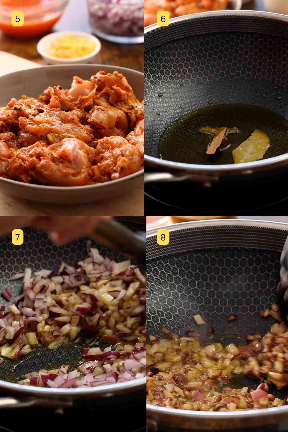 Tempering oil with spices and growing the onions.