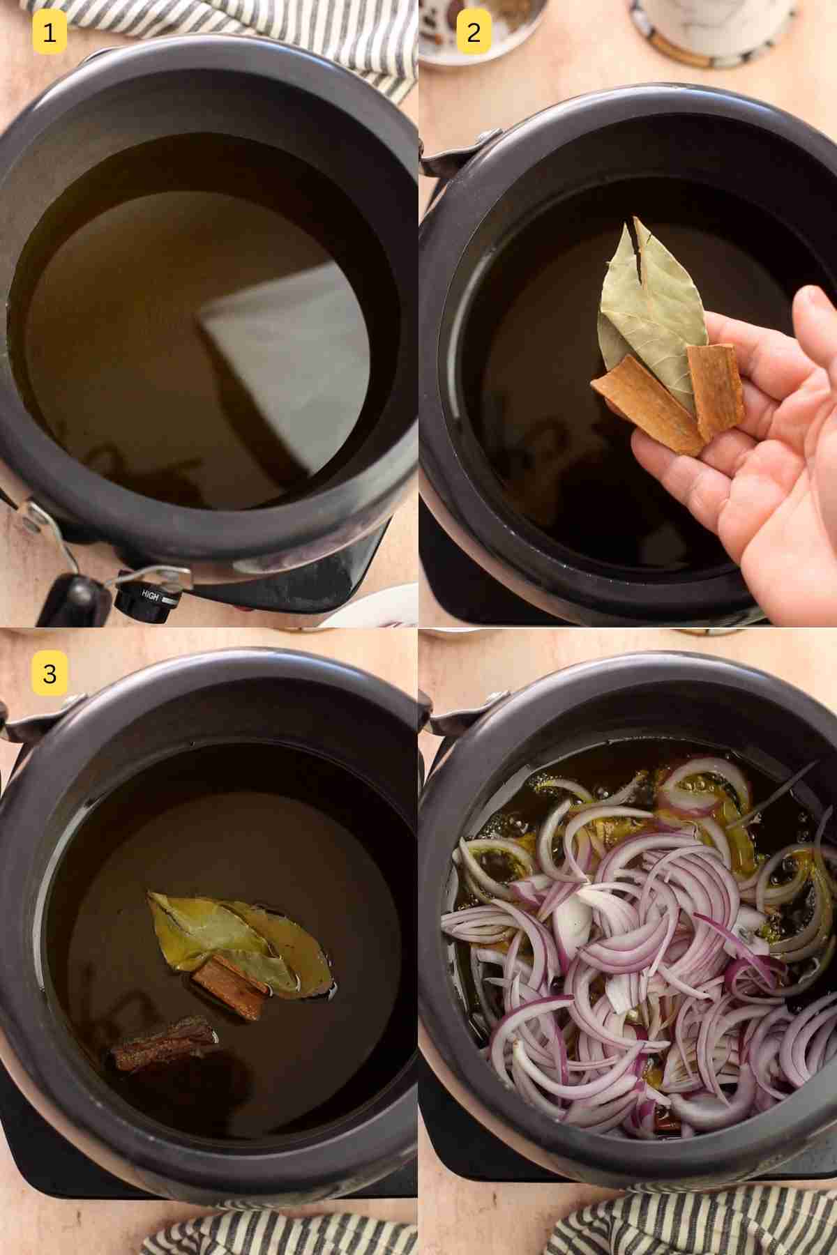 Step photos of making bhuna gosht. 