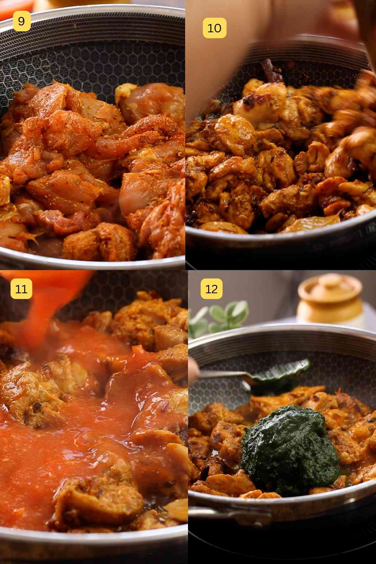 Making palak murgh step pictures.