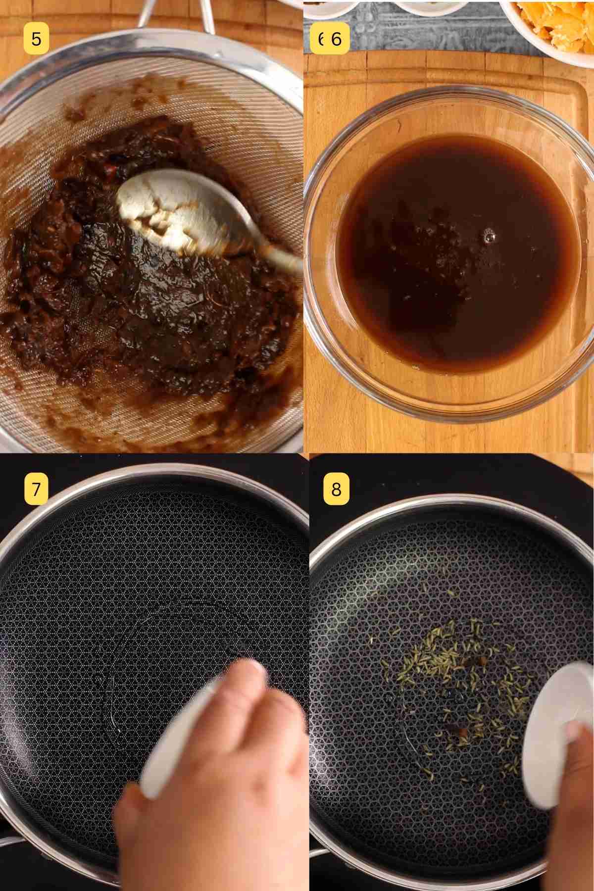 Mashing soaked tamarind to make pulp.