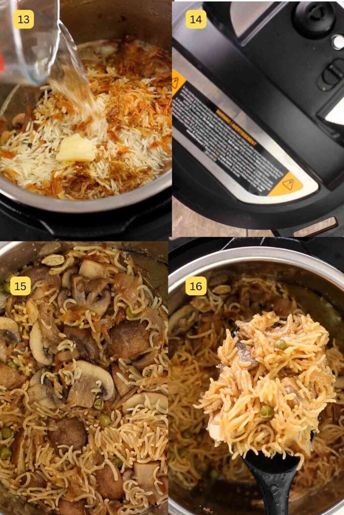 Fluffing mushroom pulao.