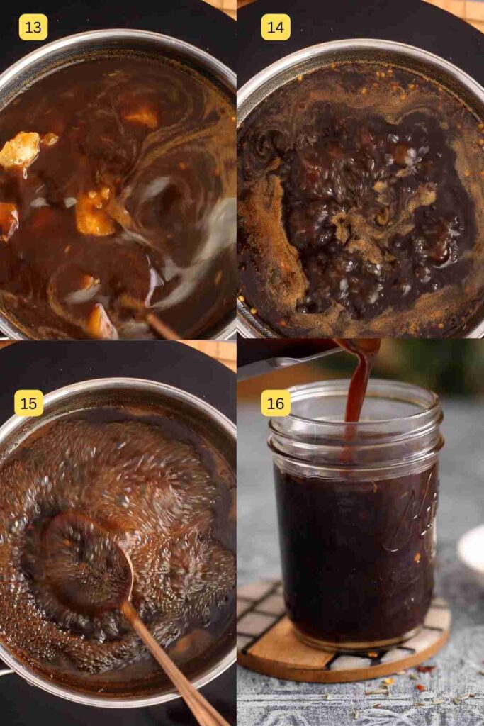 Steps photos showing how to make tamarind chutney.