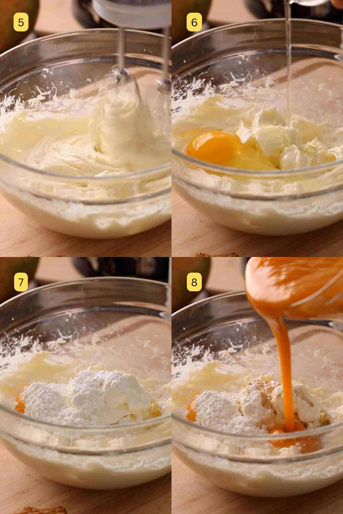 Step pictures showing how to make mango cheese filling.