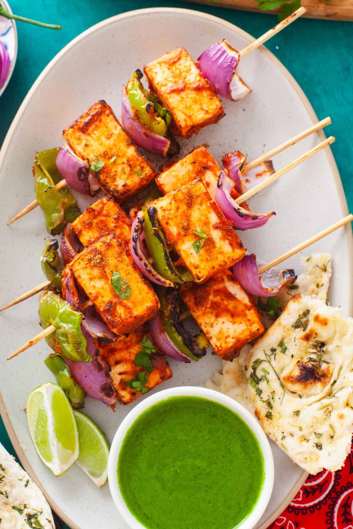 Close up of tandoori paneer tikka.