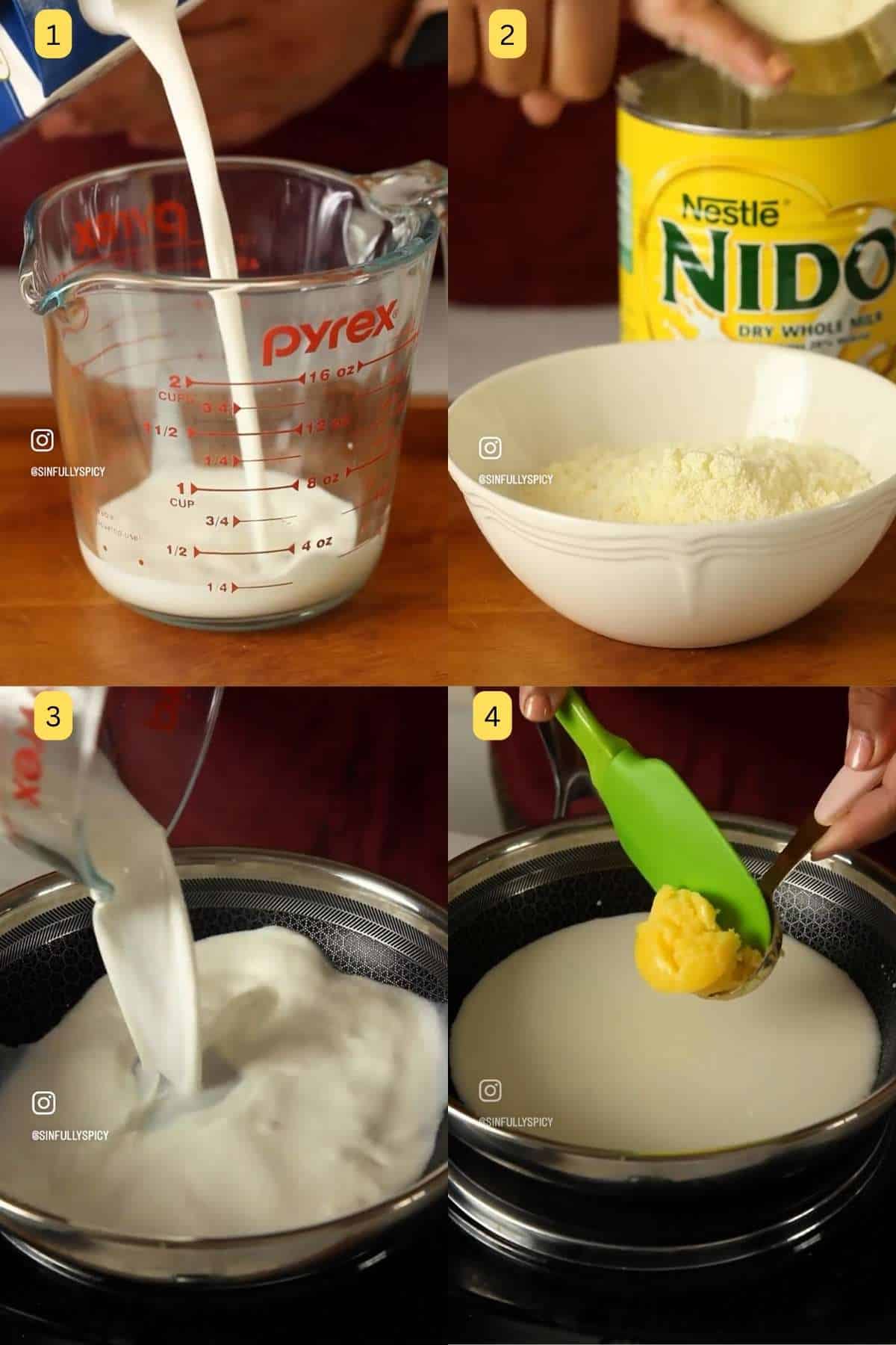 Measuring Ingredients to make khoya.