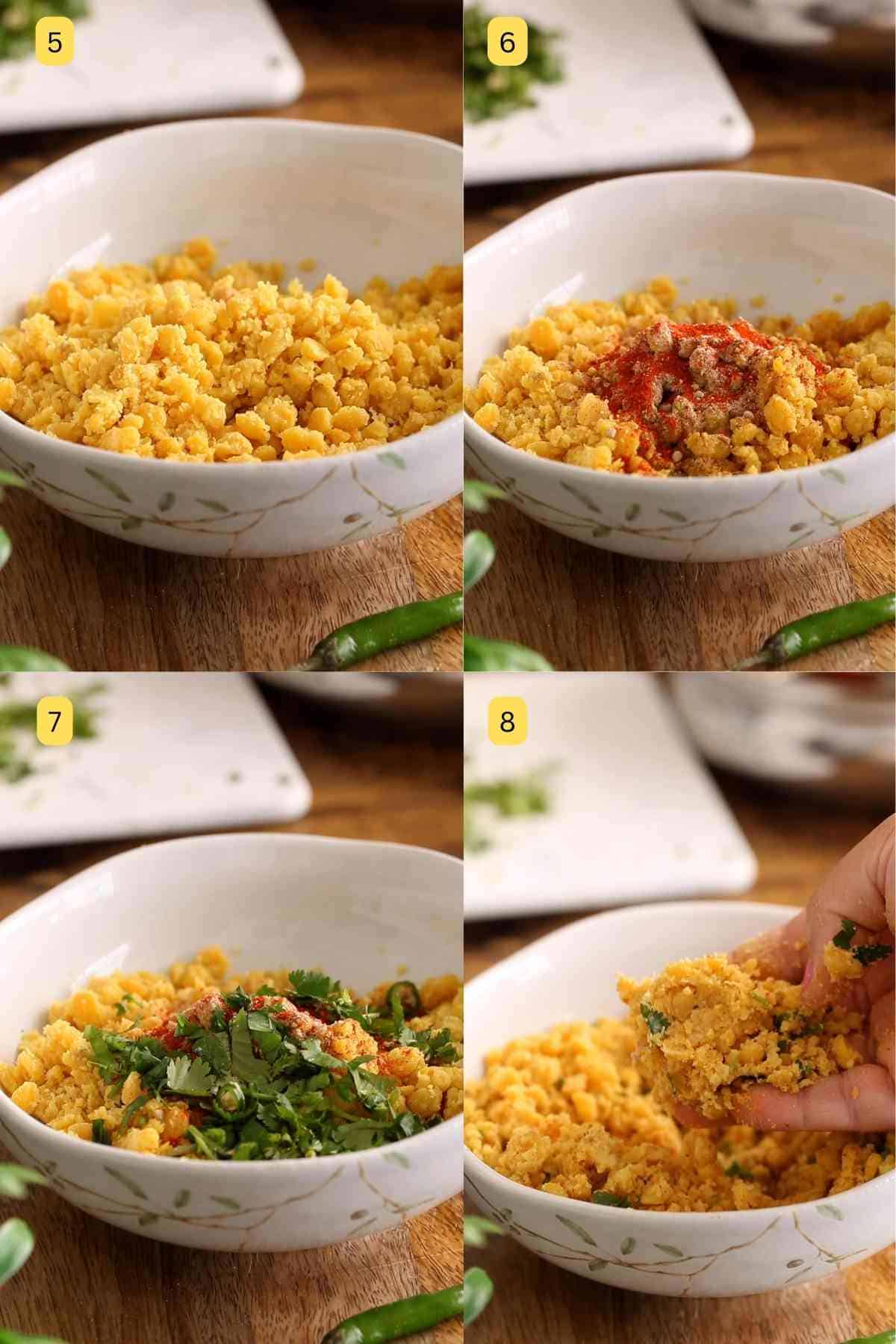 Making Chana Dal stuffing.