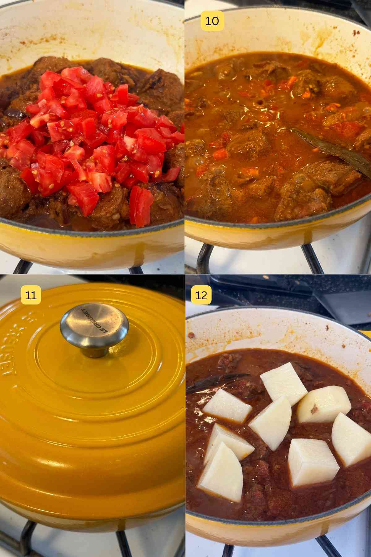 Slow cooking aloo gosht with tomatoes. 