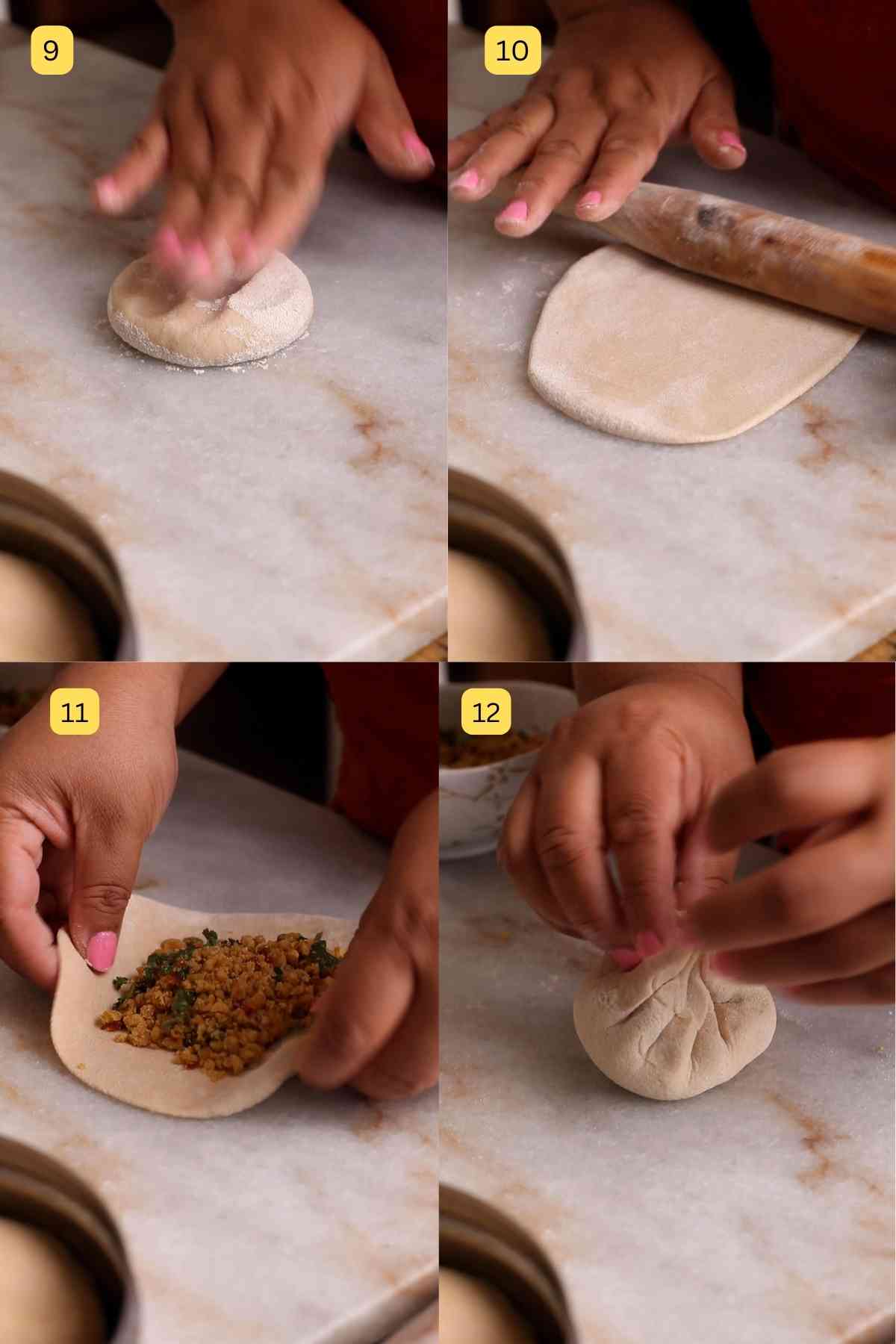 Rolling Indian parathas for stuffing.