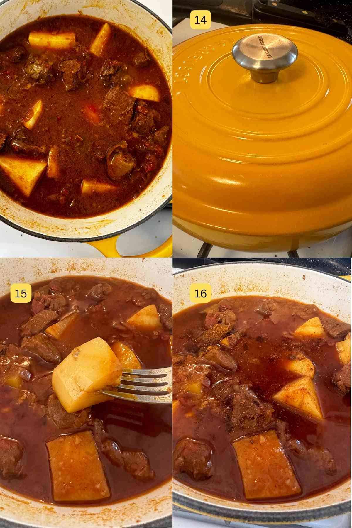 Cooking potatoes and finishing lamb and potato curry.