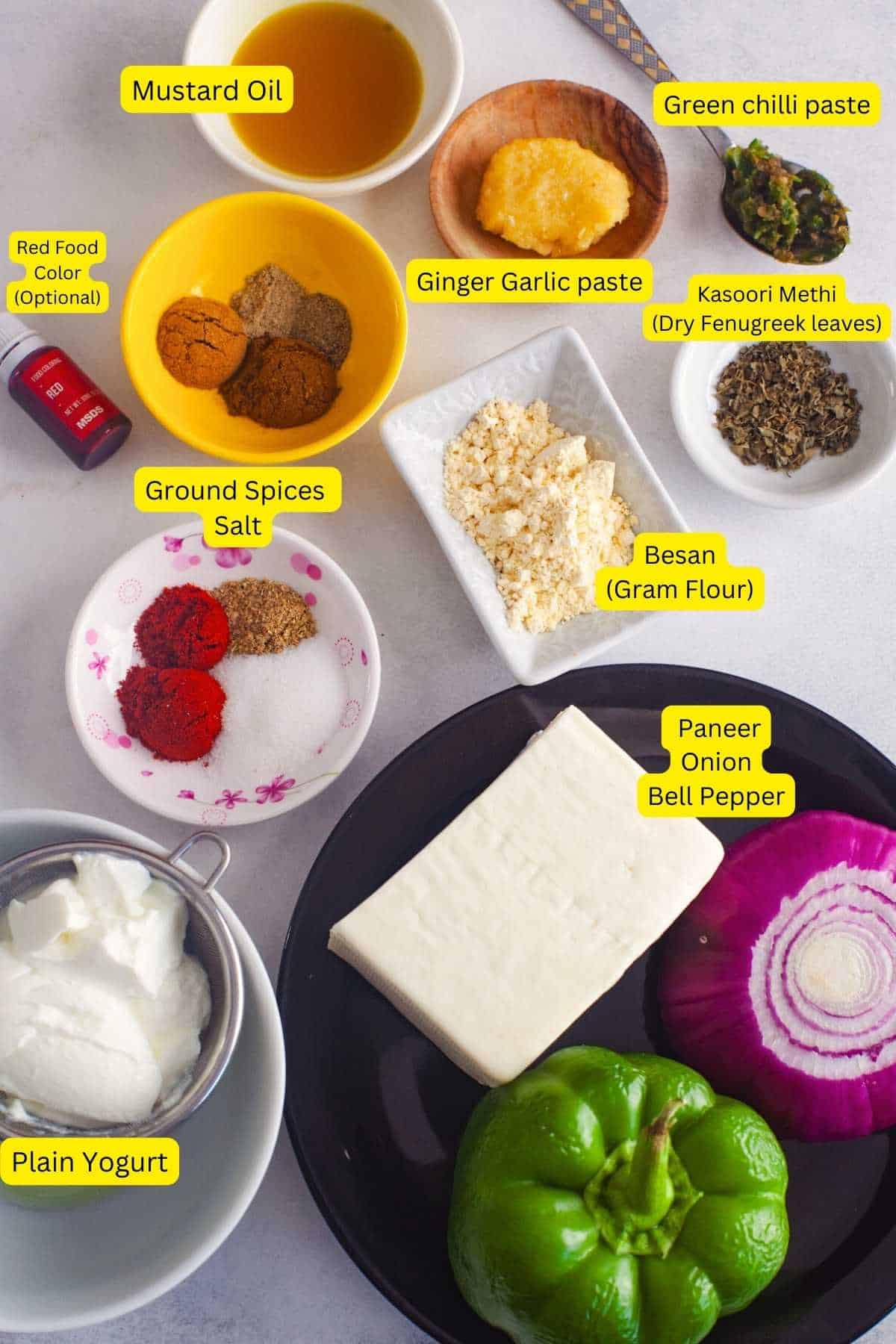 Paneer Tikka Ingredients.