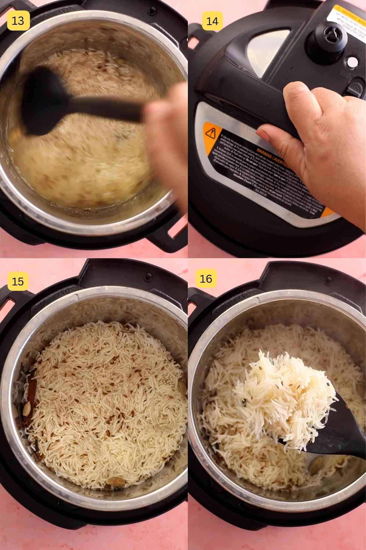 Fluffing instant pot jeera rice.