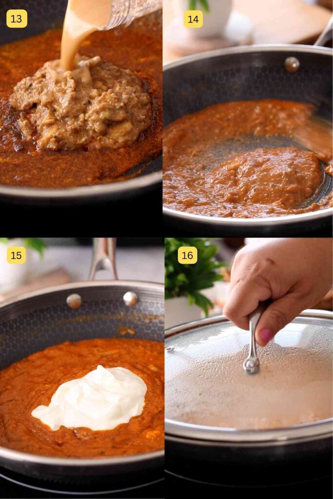 Frying yogurt and onion paste.