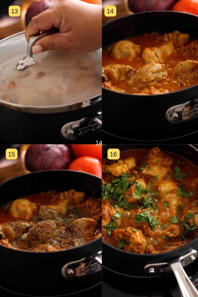 Murgh masala cooked in a black pot.