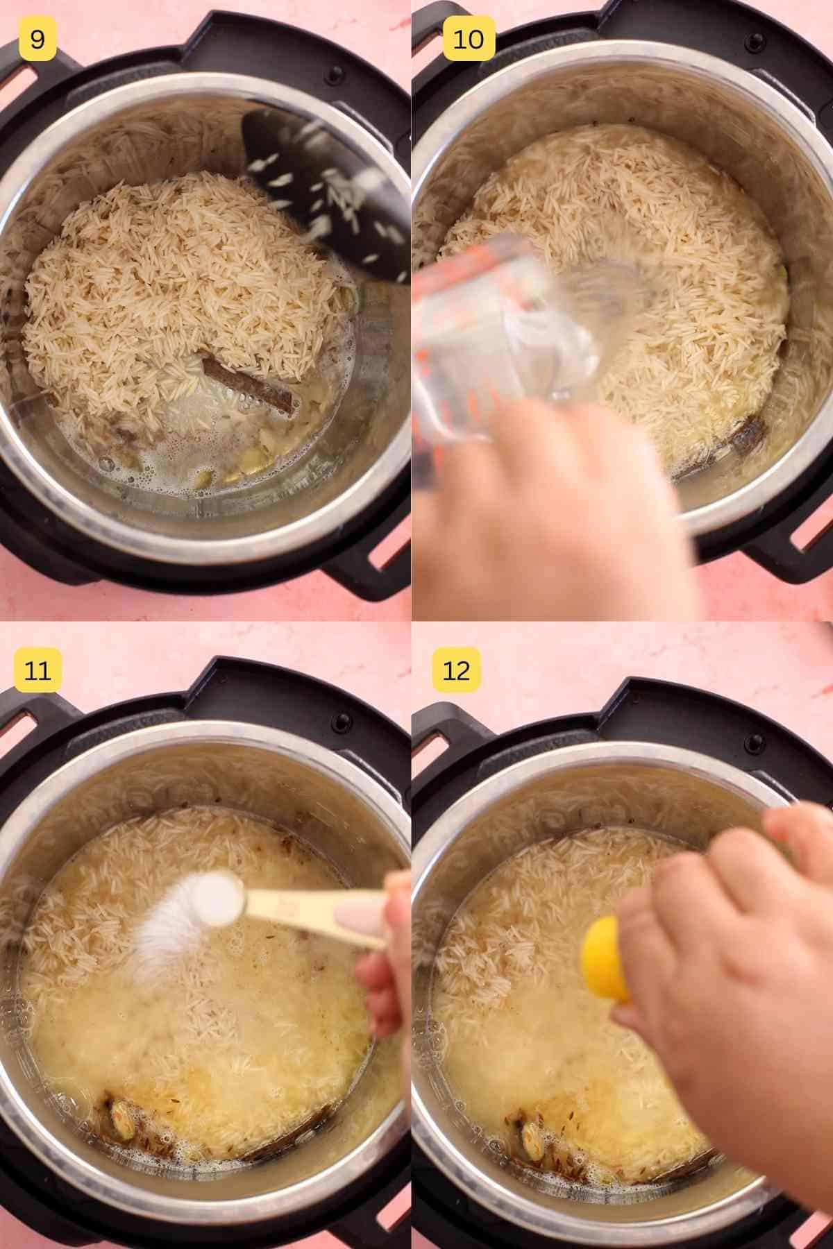 Adding rice to cook in instant pot.