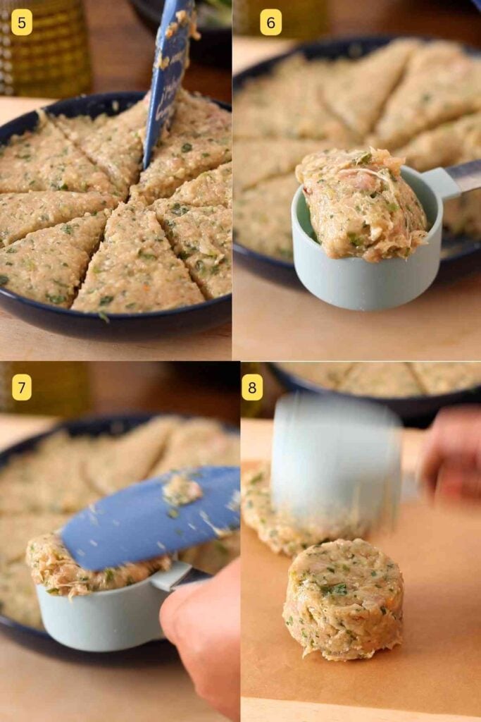Shaping the ground chicken patties.