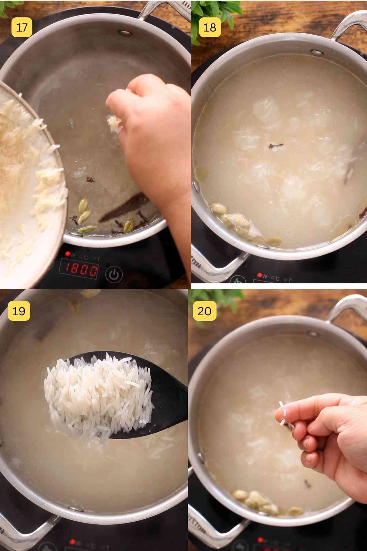 Par boiling sela basmati rice for making biryani.