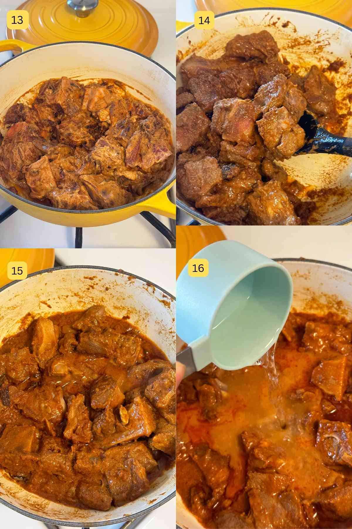 Slow cooking marinated meat.