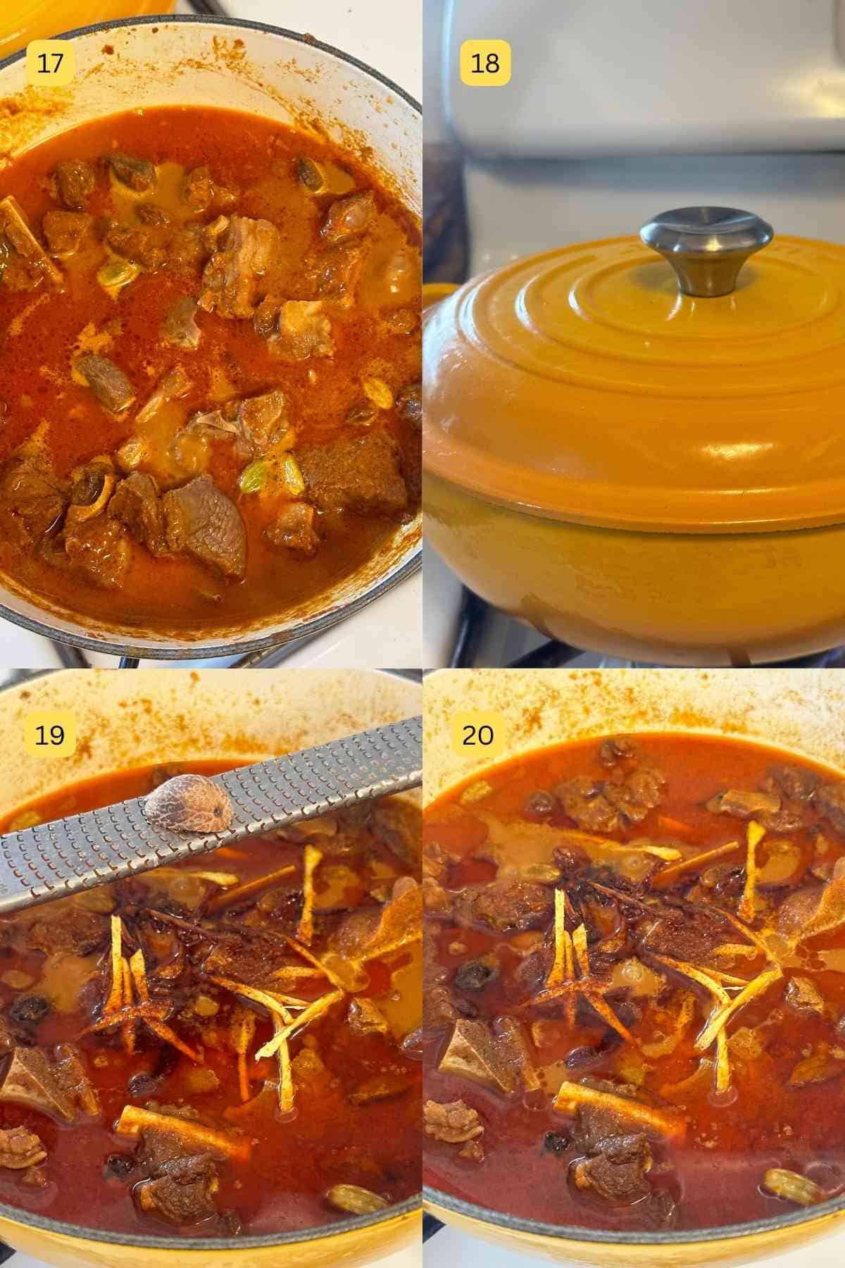 Finishing mutton korma with ginger and frehrant indian spices.