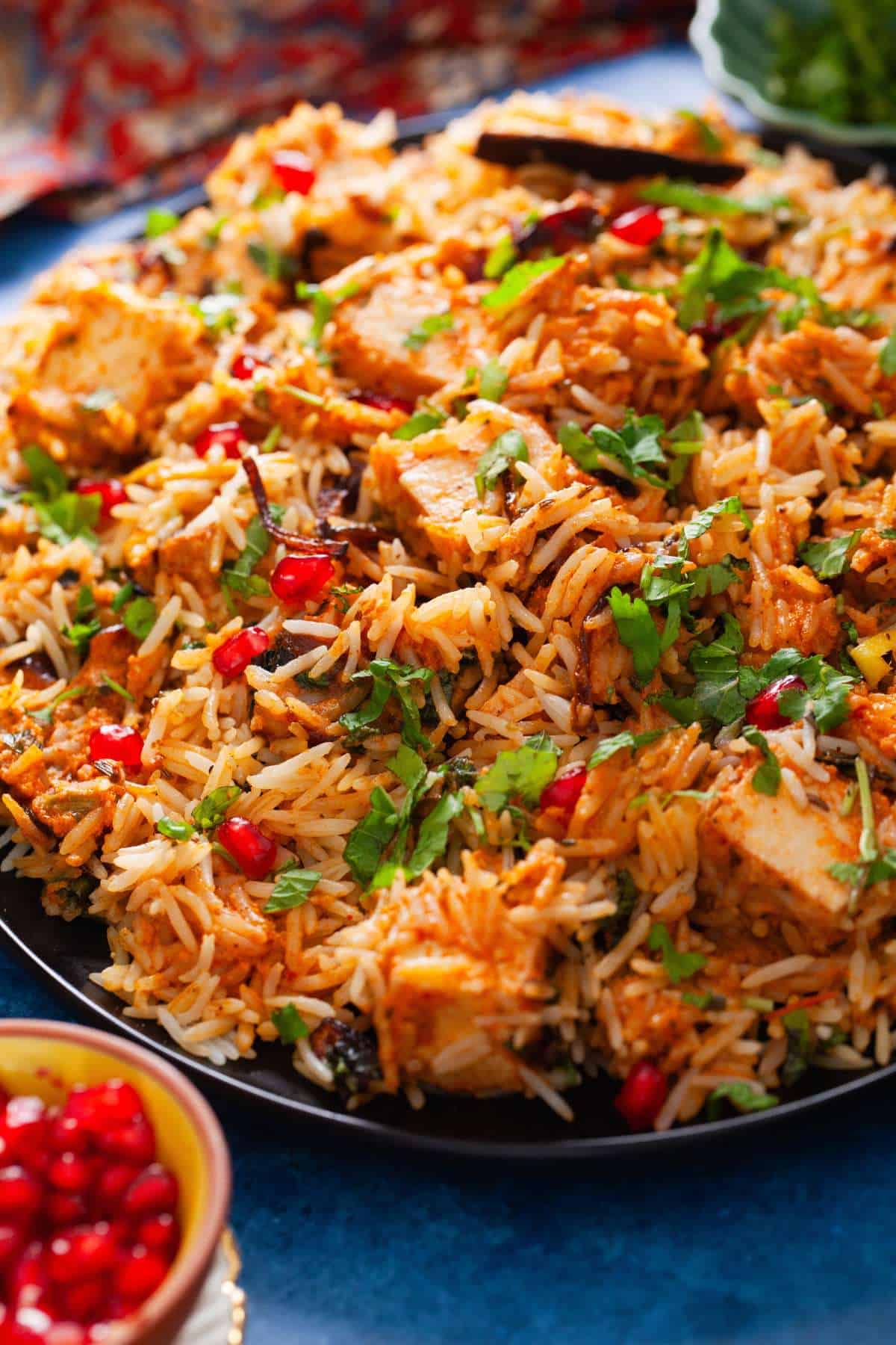 Side View of fluffly biryani rice.