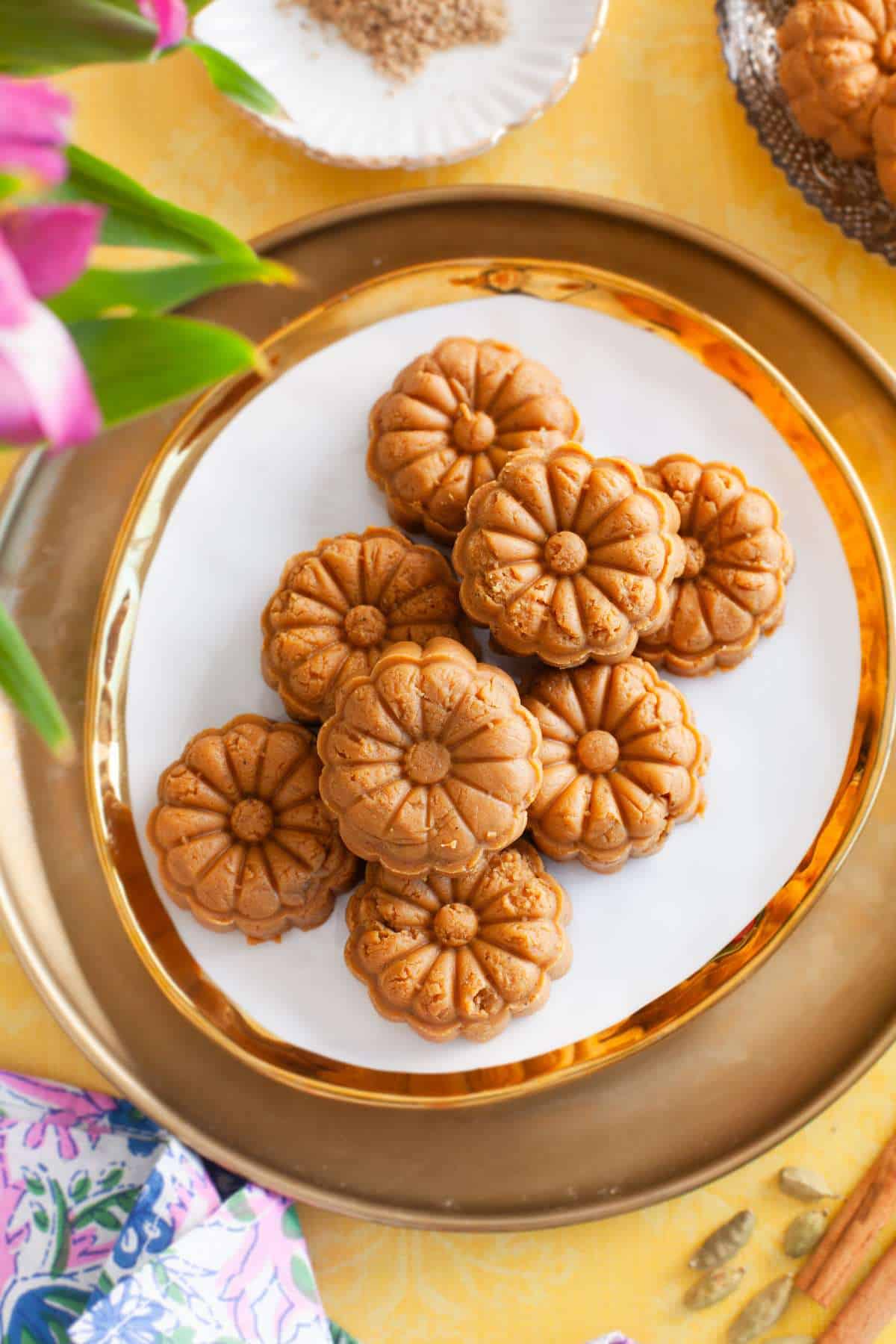 Top view of chai spiced peda.