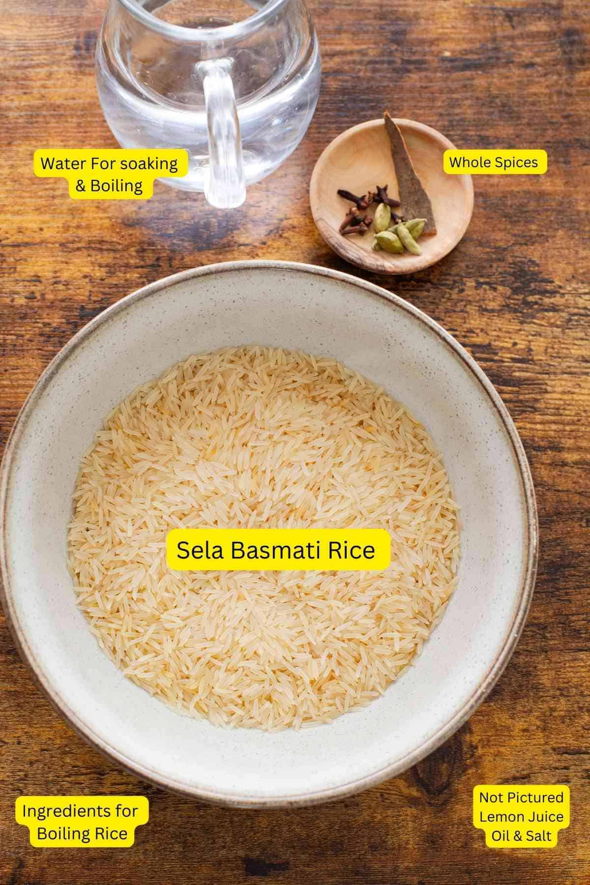 Ingredients For Parboiling biryani rice.