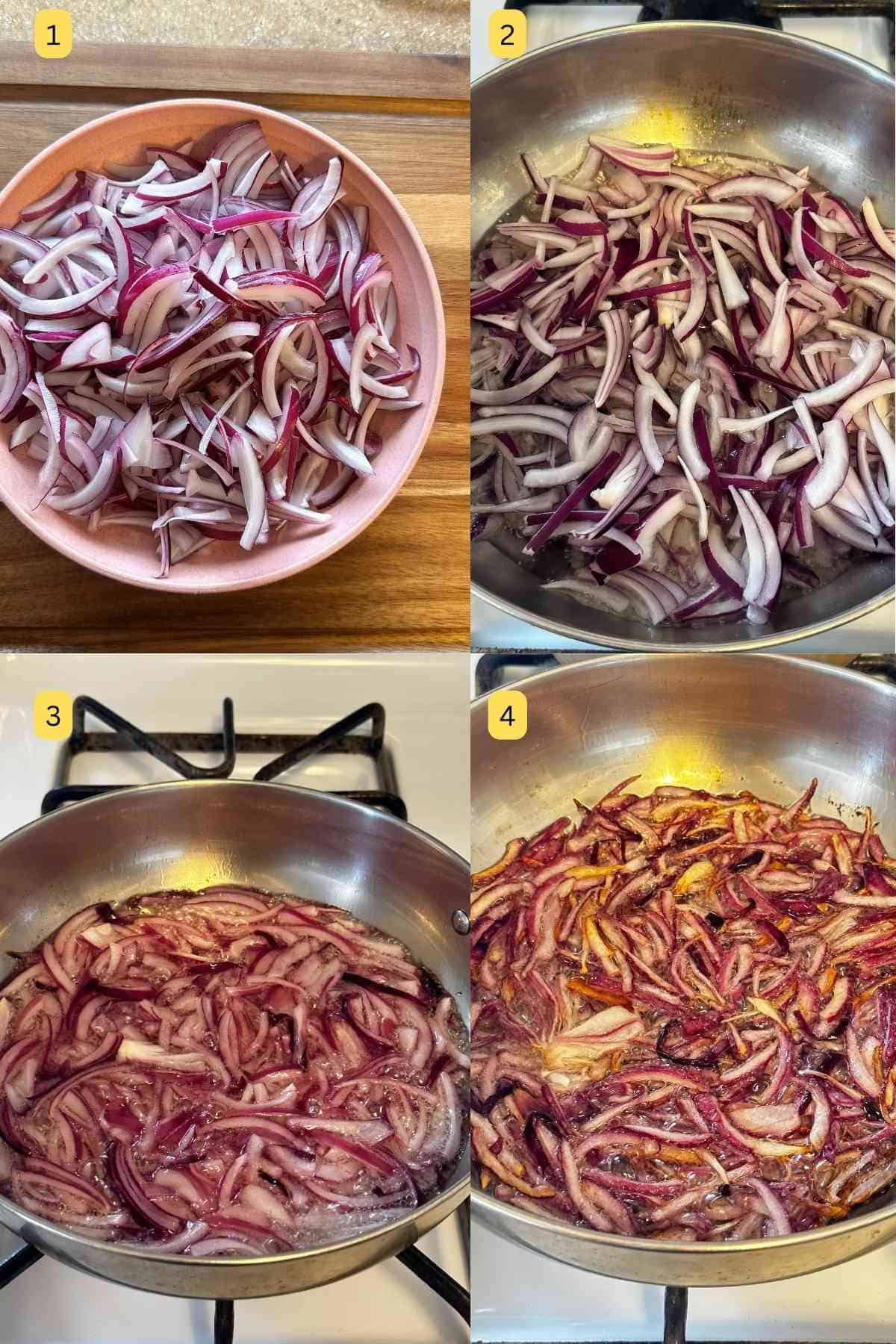 Making crispy fried onions.