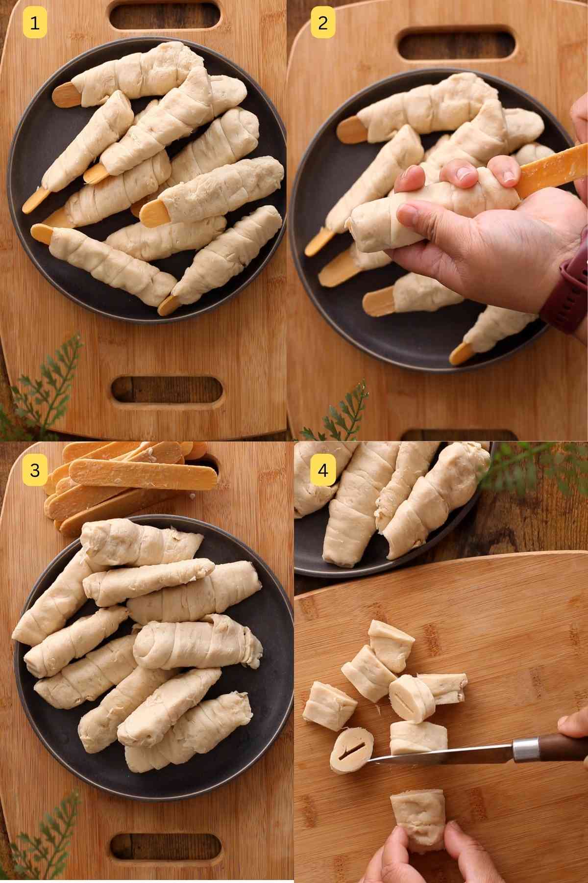 Preparing & Chopping Soya Chaap.